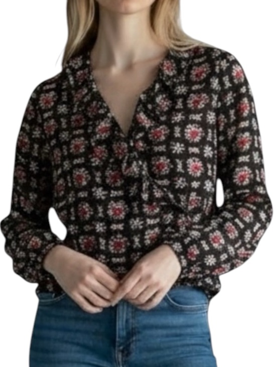 LOFT Tops - LOFT Ruffle Floral Black / Red Blouse Size XS — BEAUTIFUL!!!